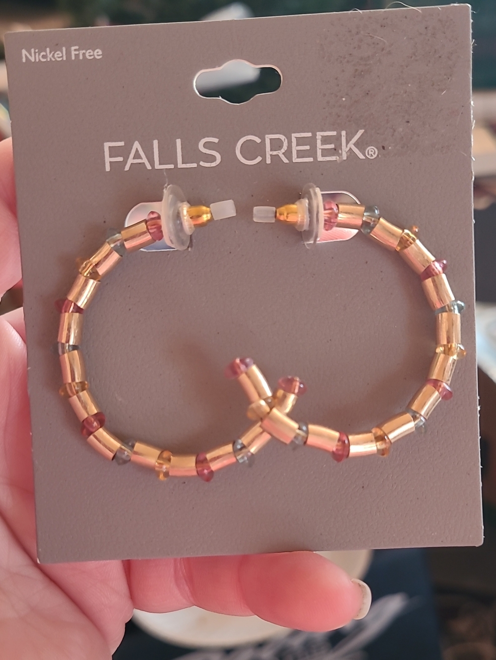 Falls Creek Gold Hoop Earrings with Pink & Silver Beads